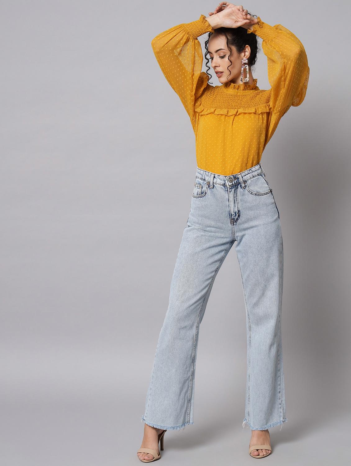 yellow georgette regular top - 20017823 - Standard Image - 4