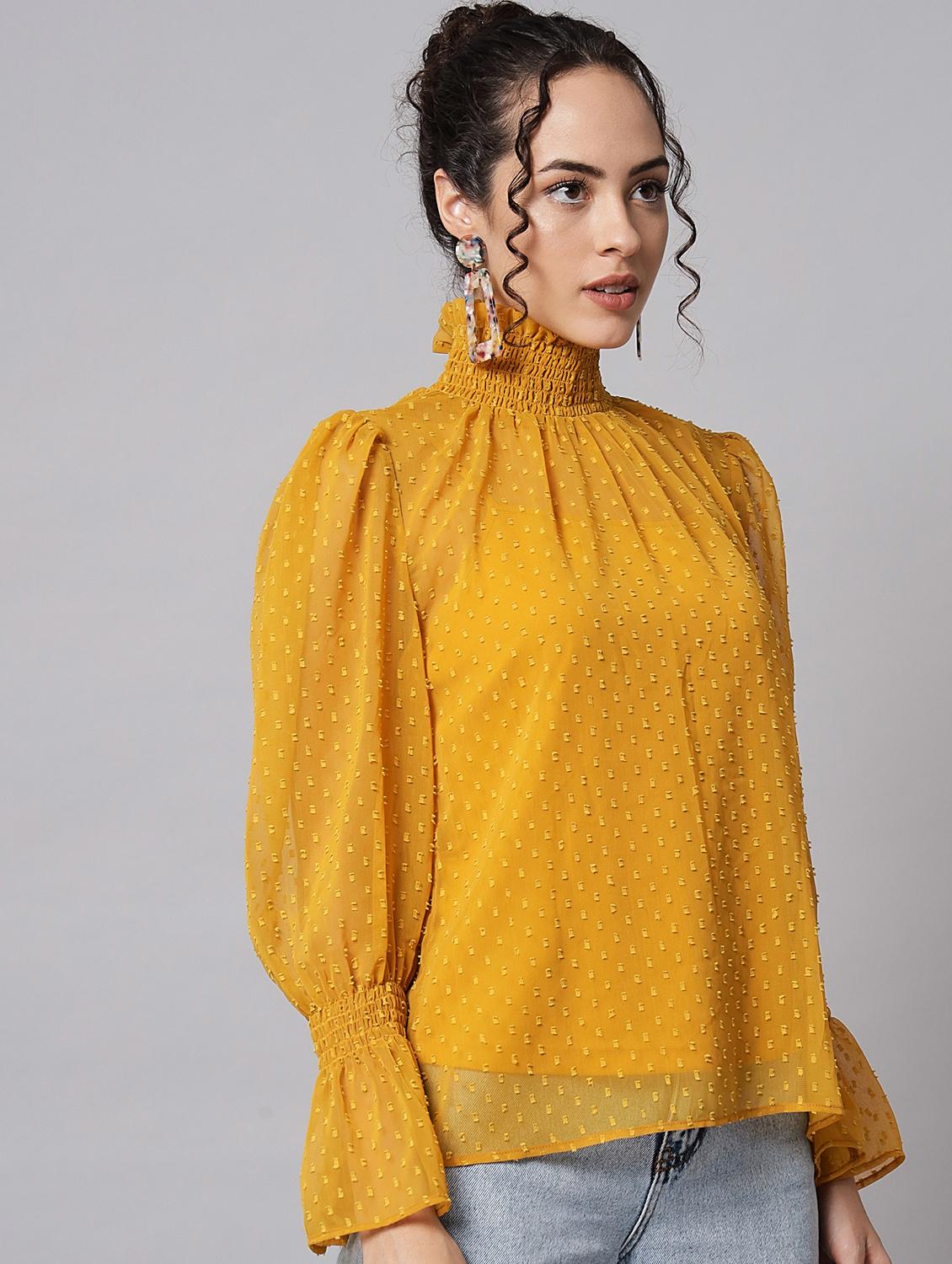 yellow georgette regular top - 20017825 - Standard Image - 1