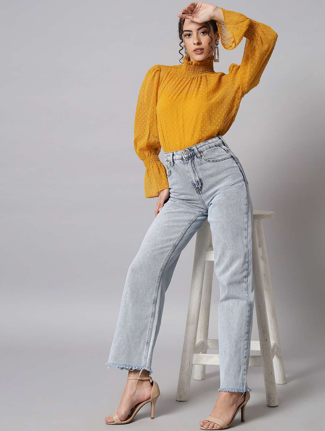 yellow georgette regular top - 20017825 - Standard Image - 4