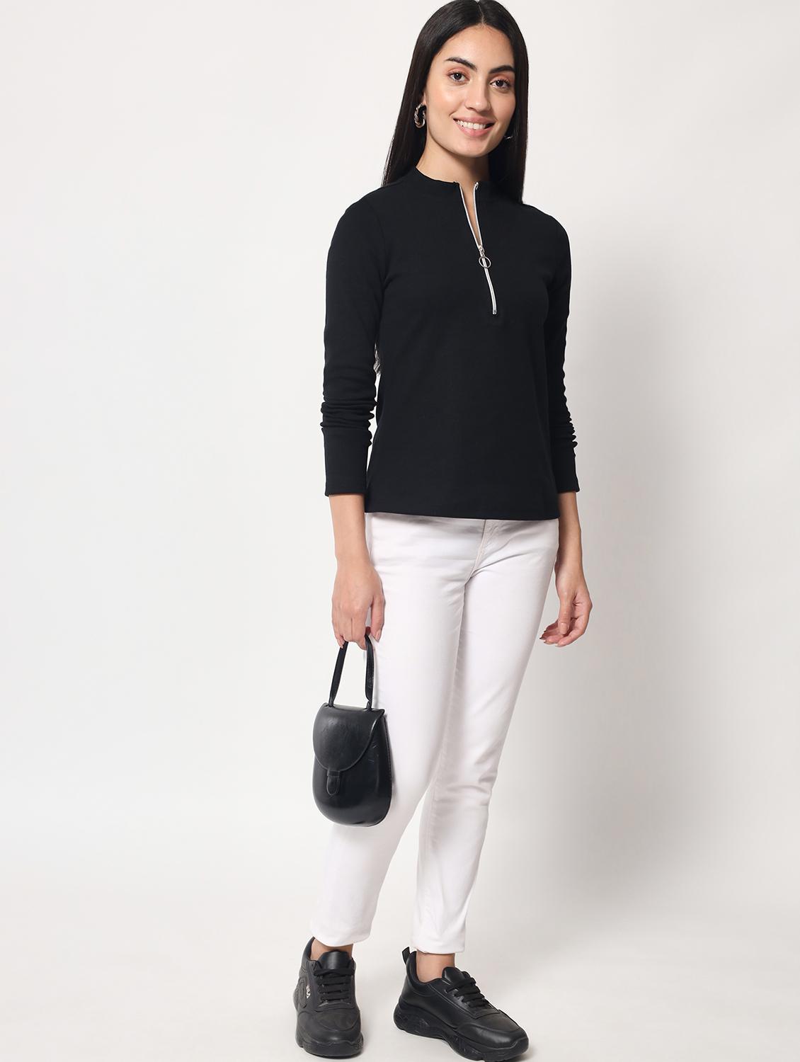 black cotton blend regular top - 20017851 - Standard Image - 4