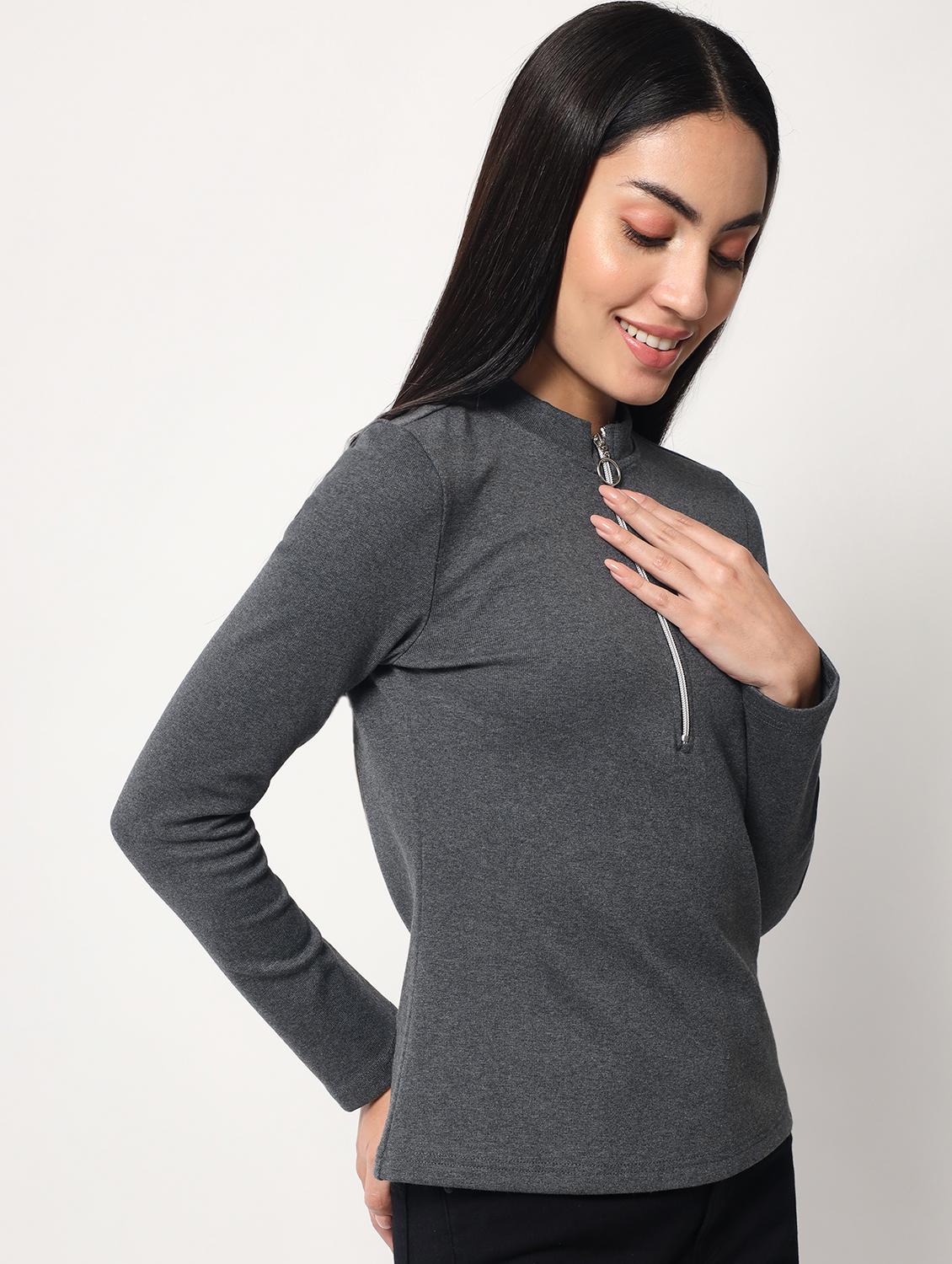 grey cotton blend regular top - 20017852 -  Standard Image - 1