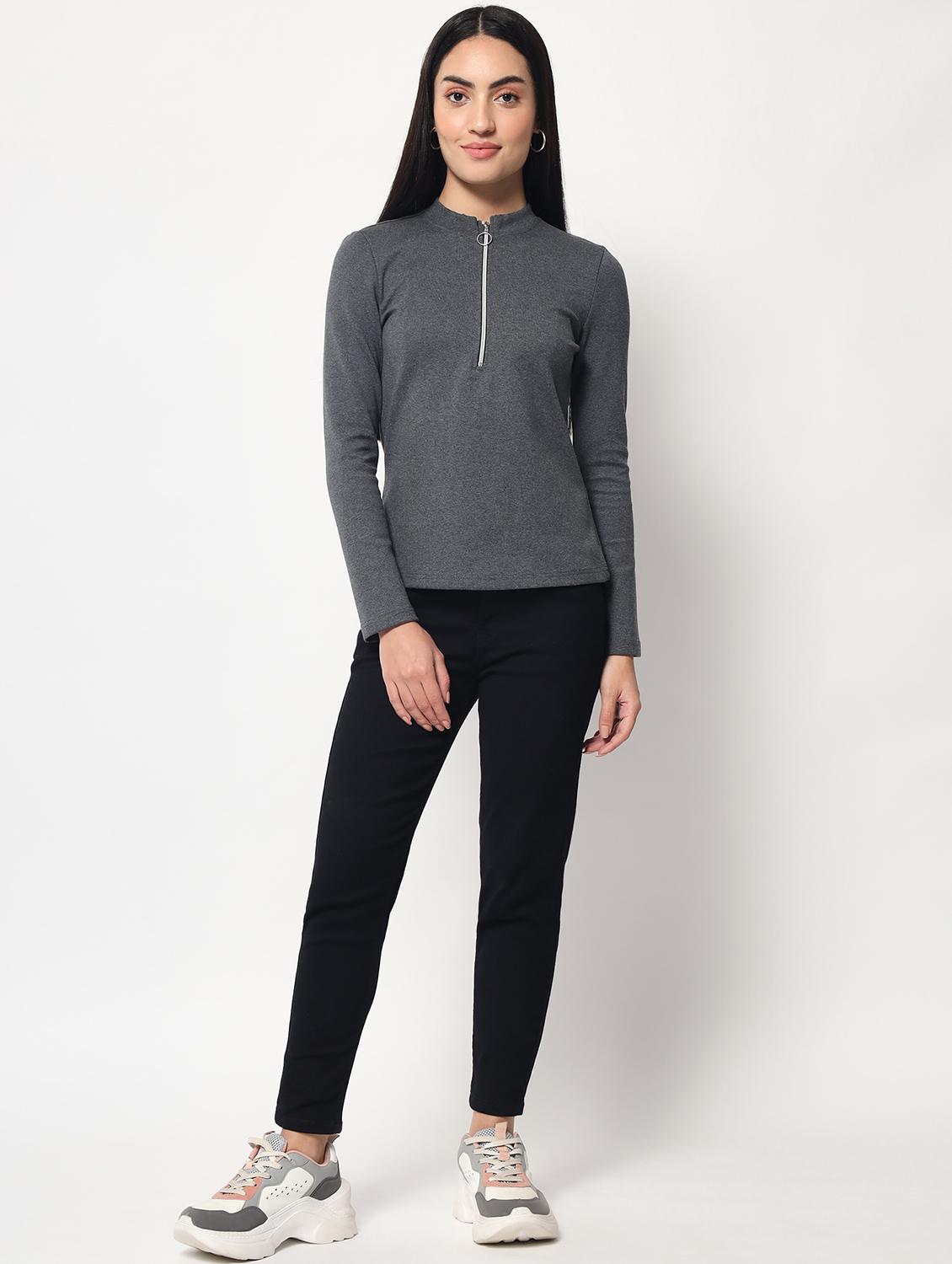 grey cotton blend regular top - 20017852 - Standard Image - 4