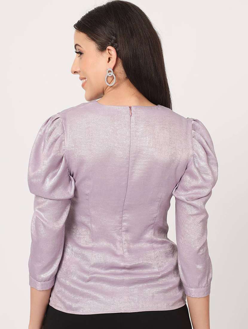 purple v neck regular top - 20017876 -  Standard Image - 4