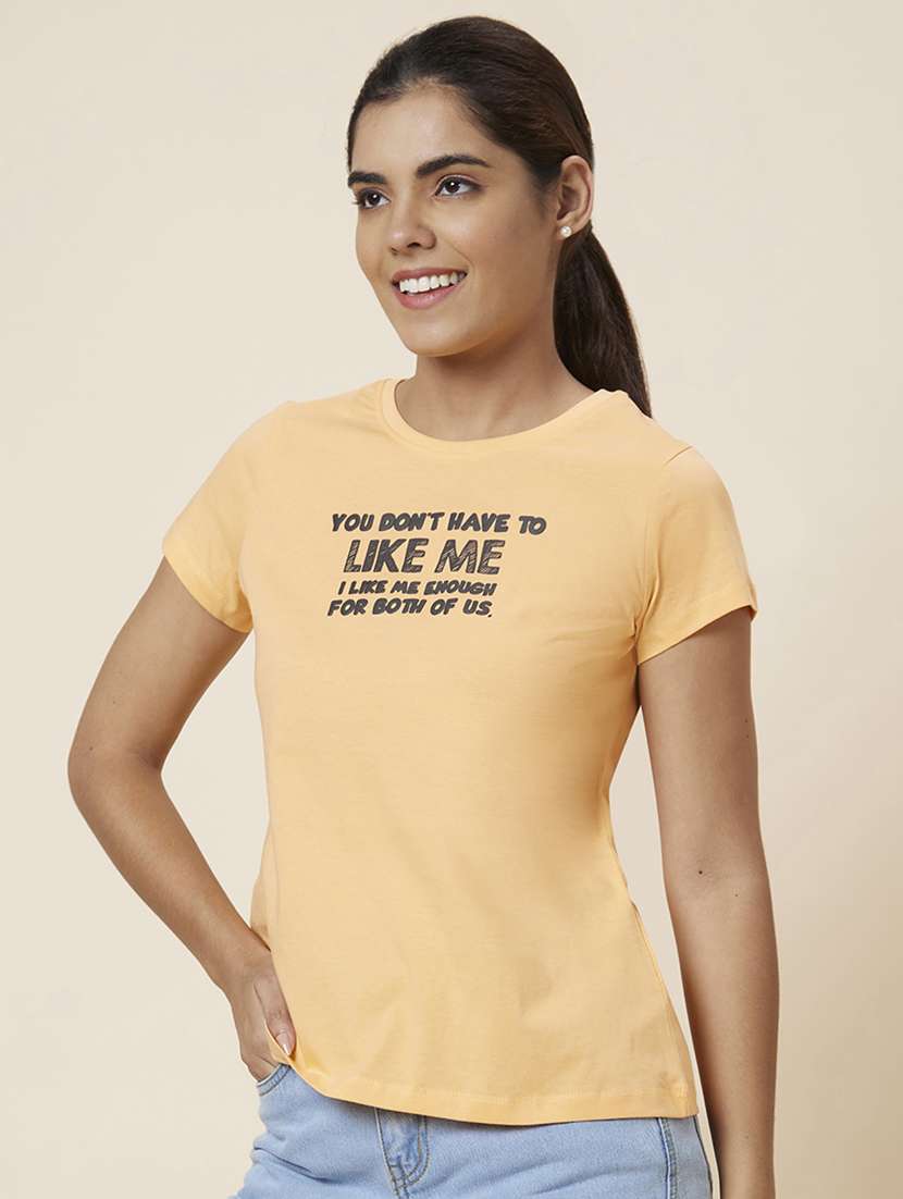 women's chest print round neck t-shirt - 20018003 -  Standard Image - 1