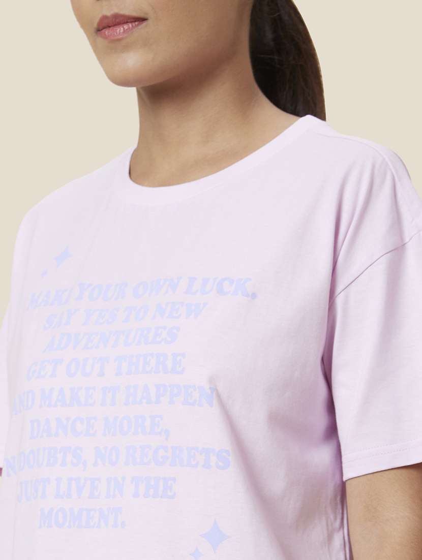 women's chest print round neck t-shirt - 20018010 -  Standard Image - 4