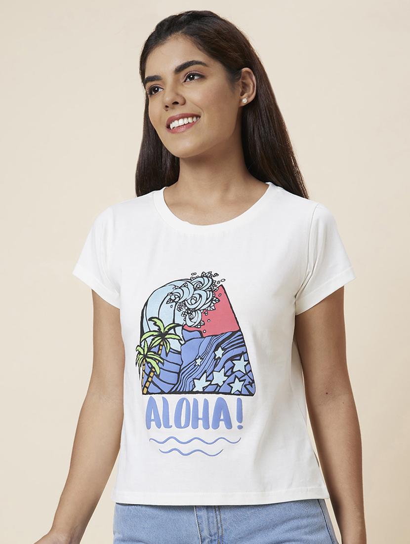women's front print round neck t-shirt - 20018012 - Standard Image - 1