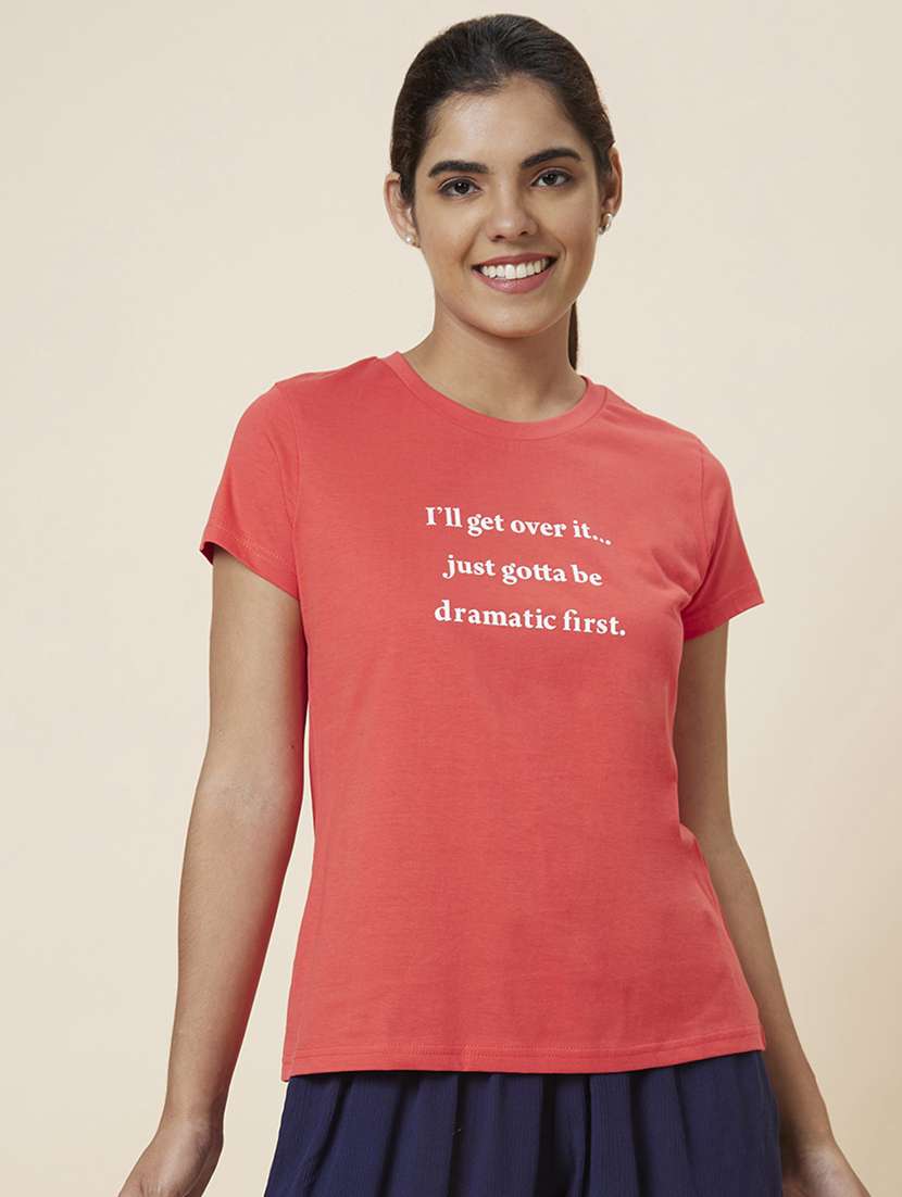 women's chest print round neck t-shirt