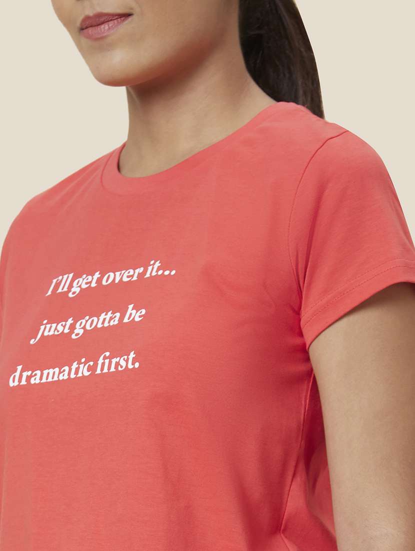 women's chest print round neck t-shirt - 20018019 -  Standard Image - 4