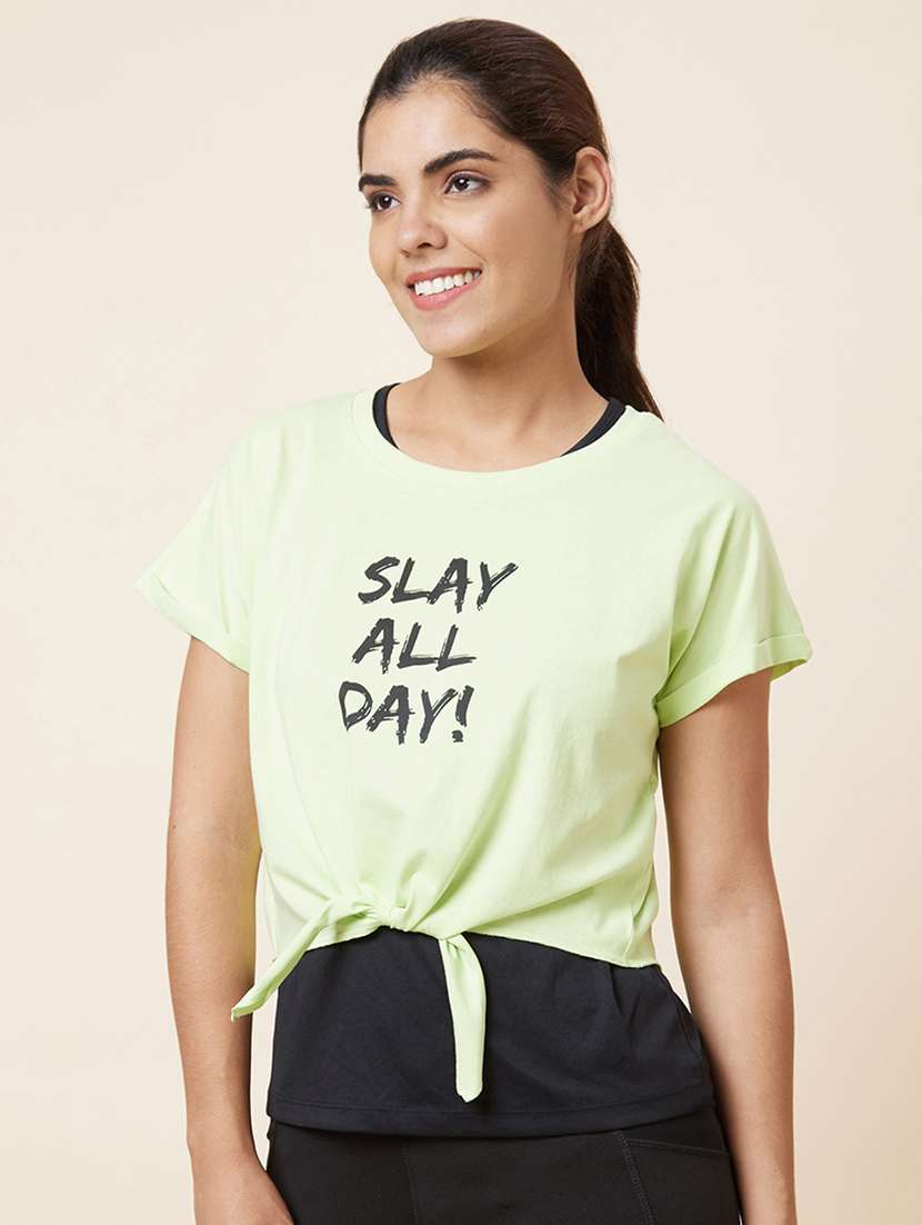 women's chest print round neck t-shirt - 20018022 -  Standard Image - 1