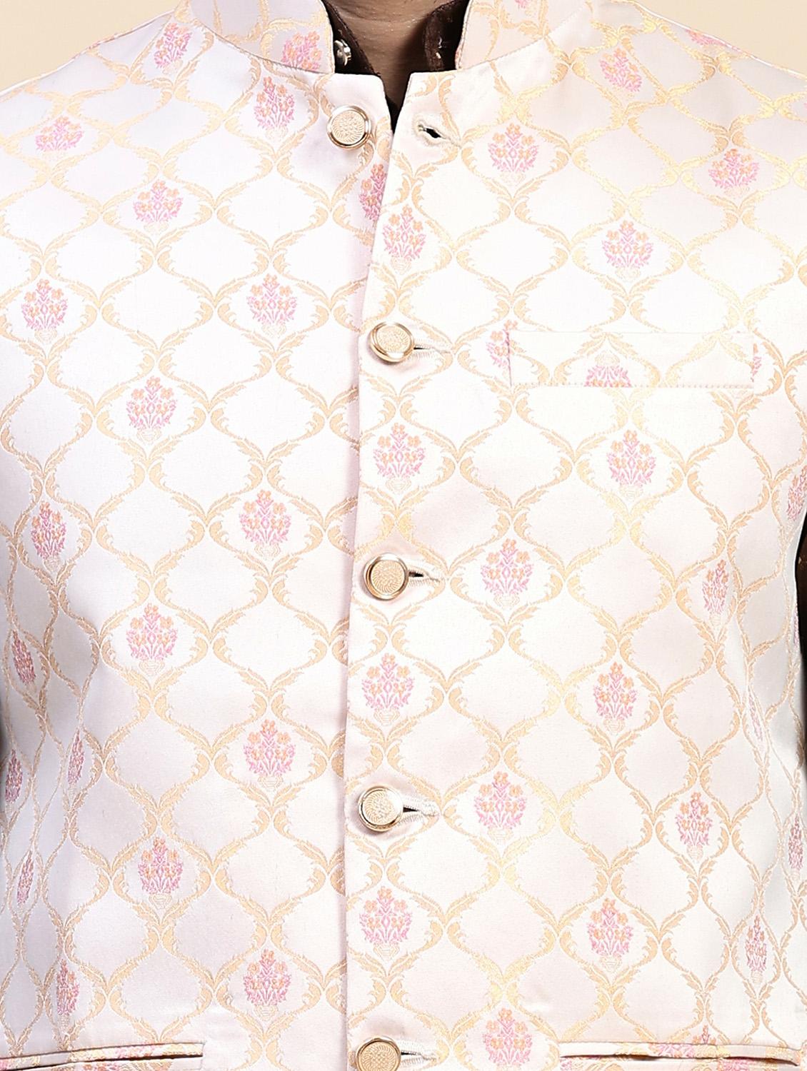 mandarin neck self design nehru jacket - 20018355 - Standard Image - 4