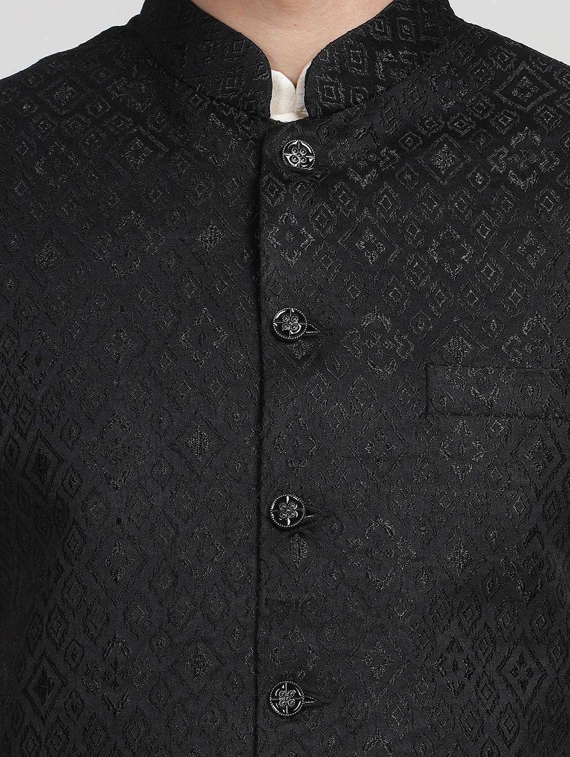 mandarin neck self design nehru jacket - 20018360 - Standard Image - 4