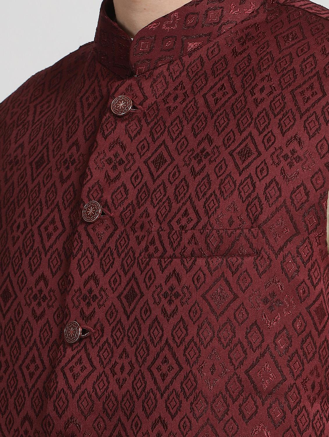 mandarin neck self design nehru jacket - 20018362 - Standard Image - 4