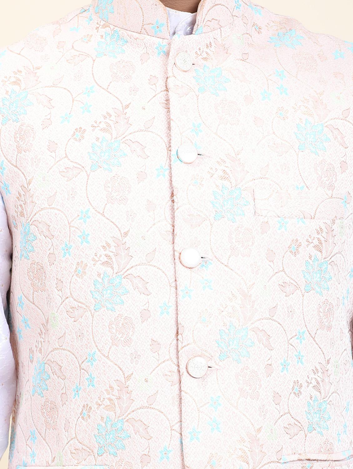 mandarin neck self design nehru jacket - 20018364 - Standard Image - 4