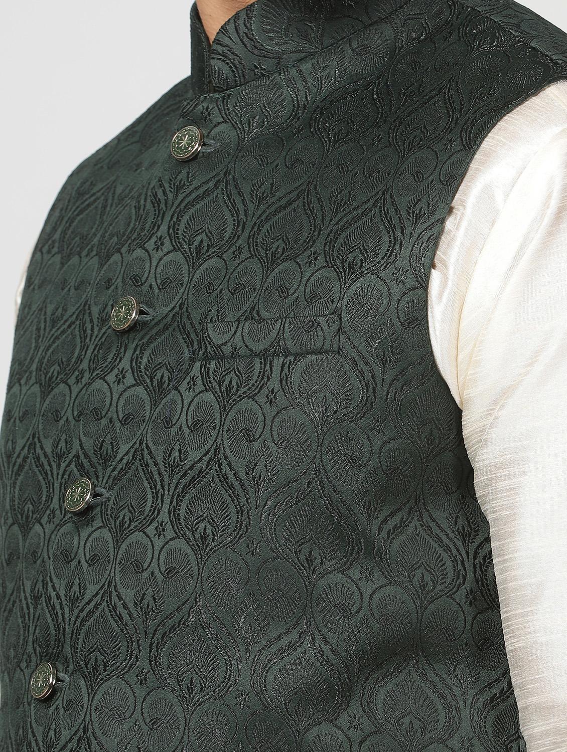 mandarin neck self design nehru jacket - 20018371 - Standard Image - 4