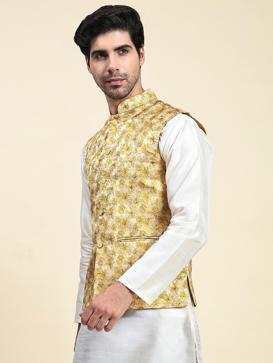 brown polyester nehru jacket - 20018392 - Standard Image - 1