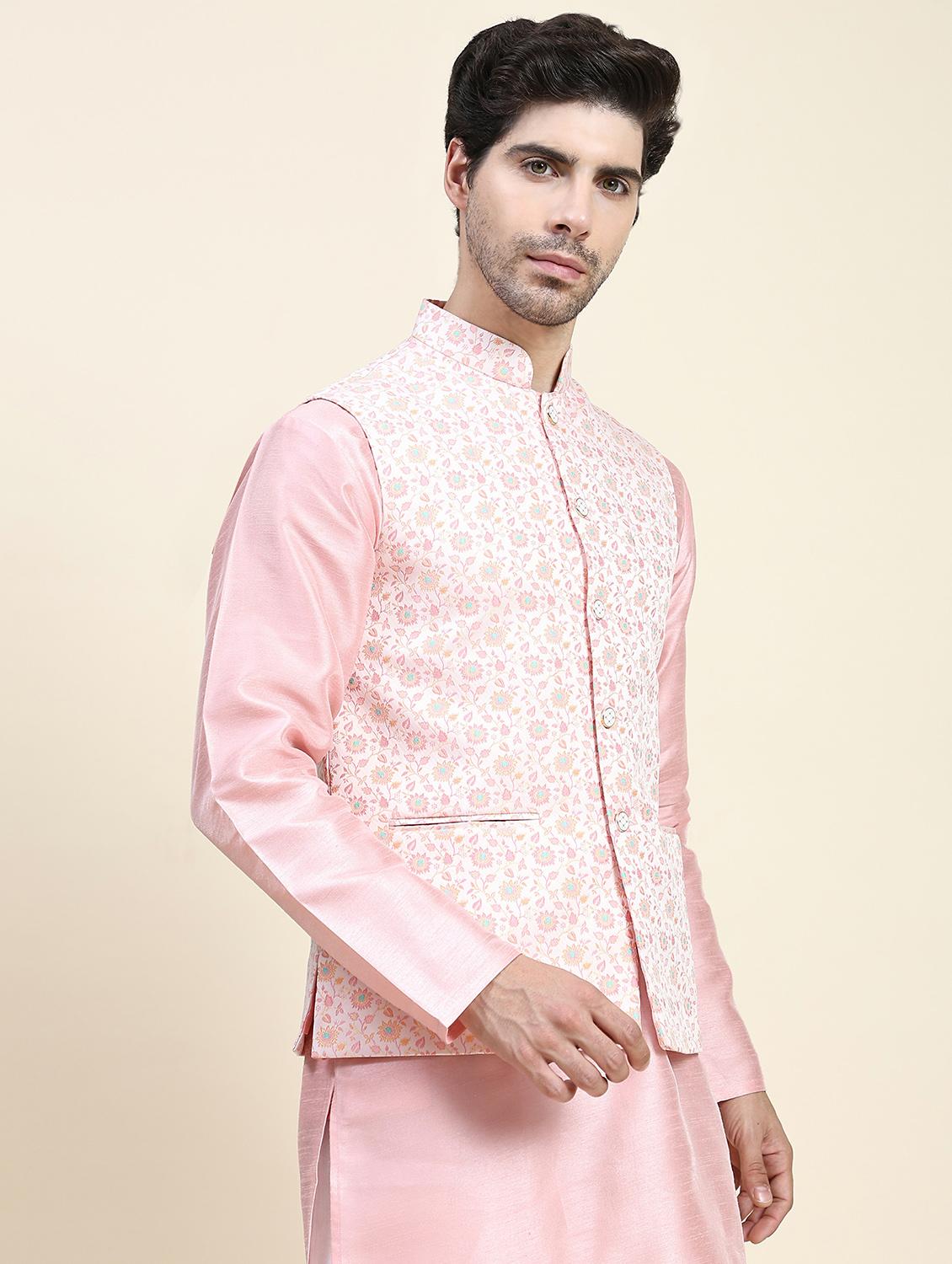 pink polyester nehru jacket - 20018395 - Standard Image - 1