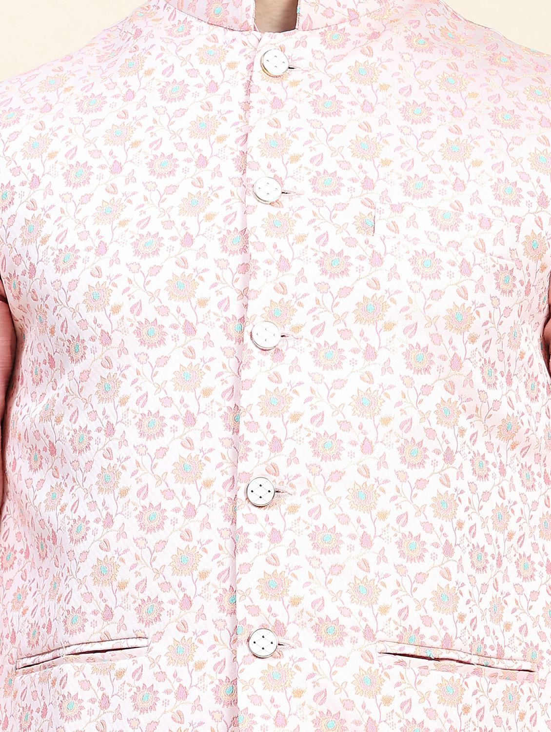 pink polyester nehru jacket - 20018395 - Standard Image - 4