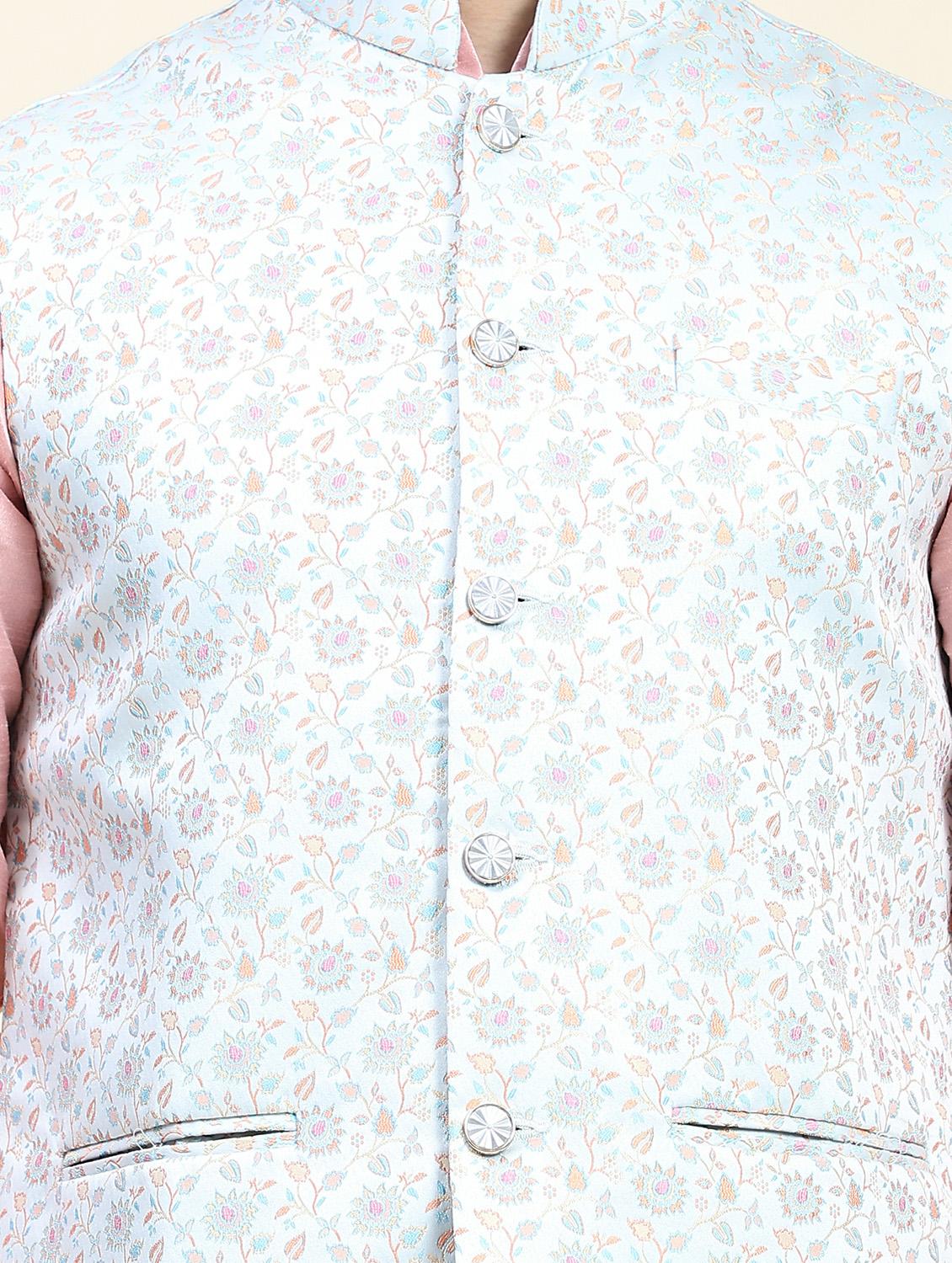 light blue polyester nehru jacket - 20018396 - Standard Image - 4
