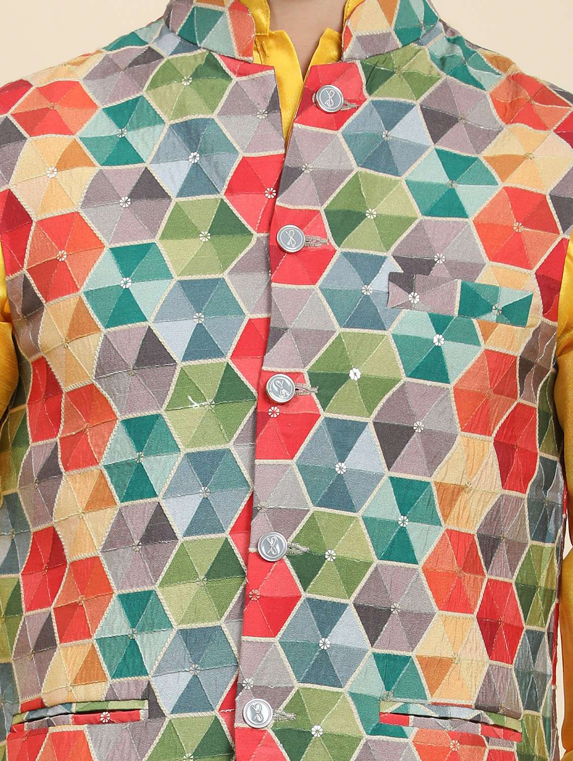 yellow polyester nehru jacket - 20018400 - Standard Image - 4