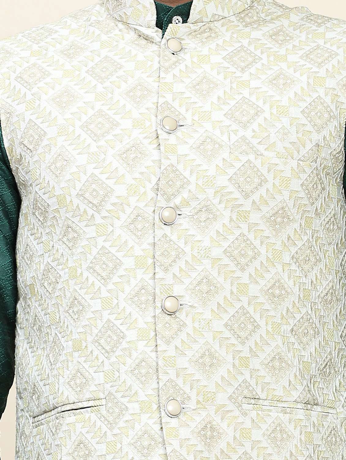 yellow polyester nehru jacket - 20018406 -  Standard Image - 4