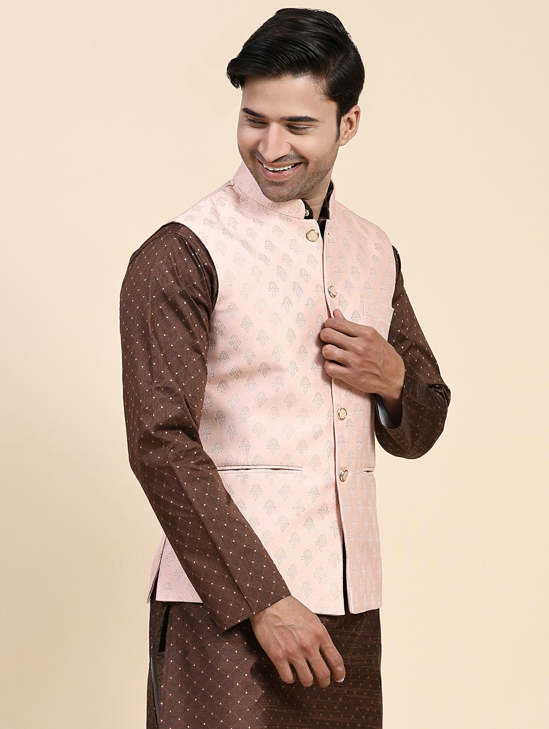 pink polyester nehru jacket - 20018416 - Standard Image - 1