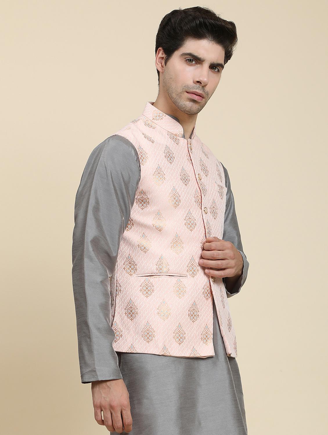 pink polyester nehru jacket - 20018426 - Standard Image - 1