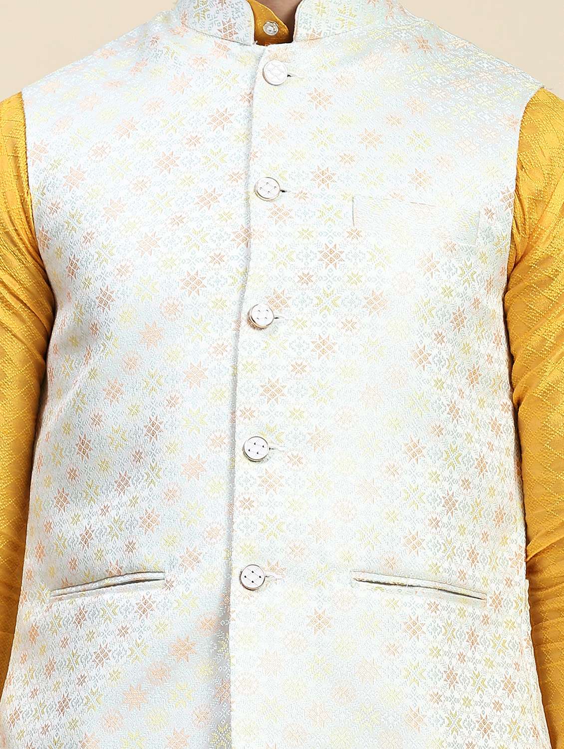 yellow polyester nehru jacket - 20018430 -  Standard Image - 4