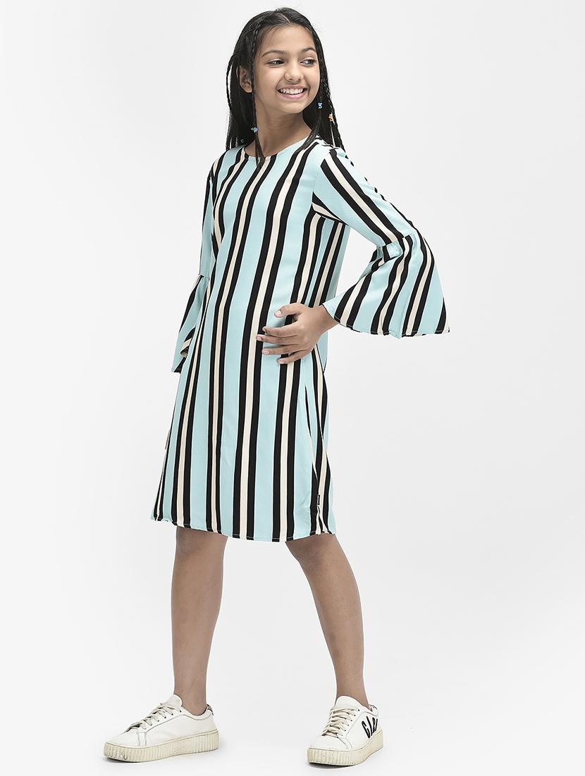 girls light blue round neck bell sleeve dress - 20018557 - Standard Image - 1