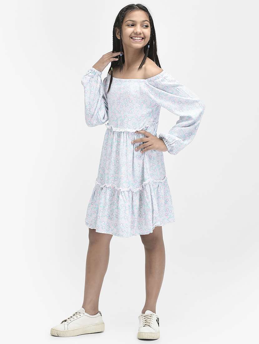 girls off shoulder long sleeves frock - 20018561 -  Standard Image - 1