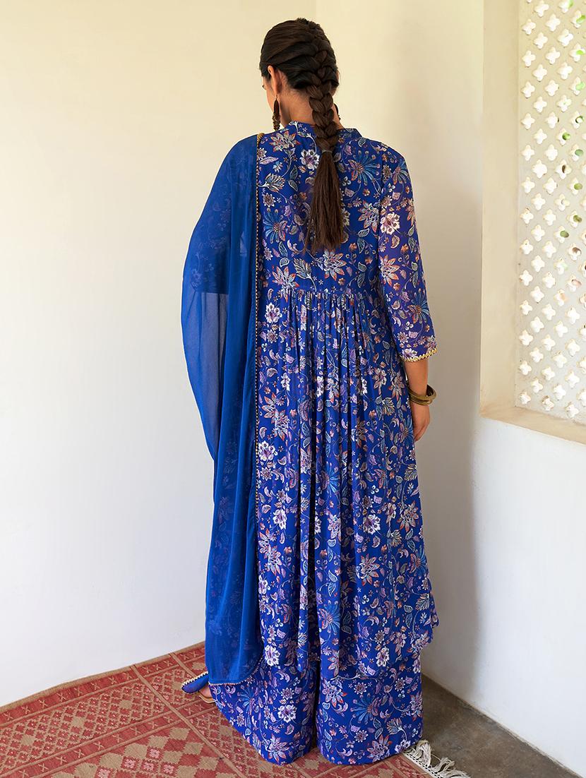 blue kurta palazzo set with dupatta - 20018570 -  Standard Image - 1