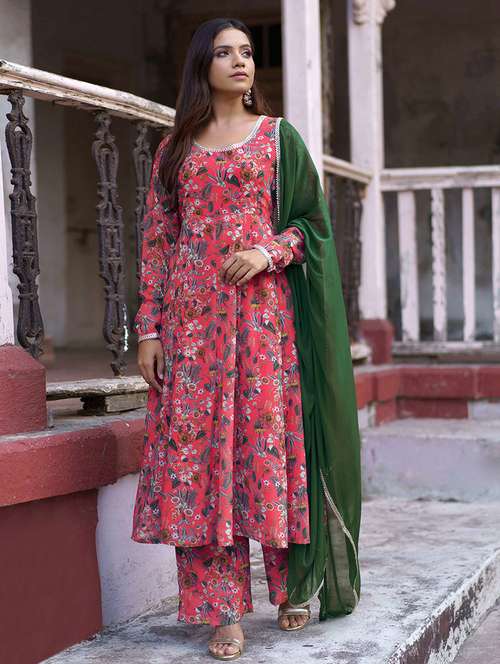 women pink floral printed kurta palazzo set with dupatta - 20018572 - Standard Image - 0