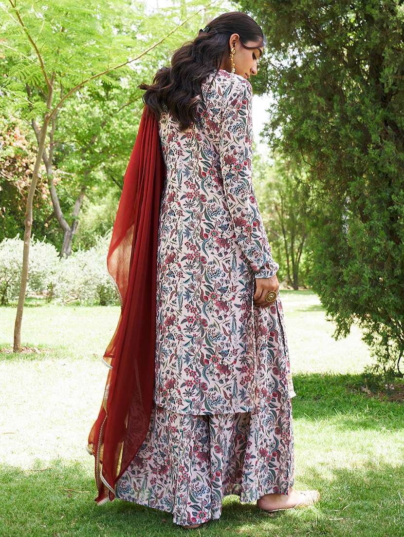 beige kurta palazzo set with dupatta - 20018576 -  Standard Image - 1