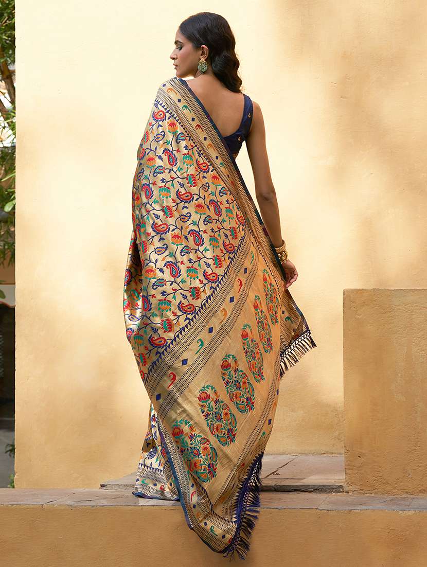 women's self design gold colored saree with blouse - 20018603 - Standard Image - 1