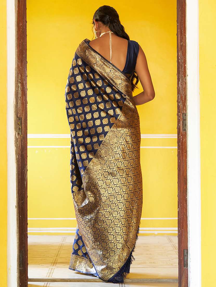 blue silk blend banarasi saree with blouse - 20018604 -  Standard Image - 1