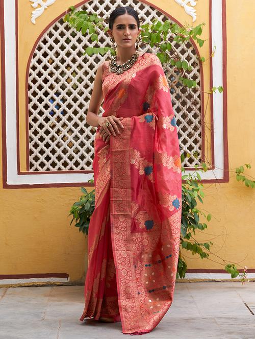 pink silk blend kanjivaram saree with blouse - 20018610 - Standard Image - 0