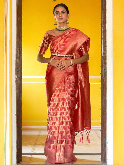 pink silk blend kanjivaram saree with blouse - 20018611 - Standard Image - 0