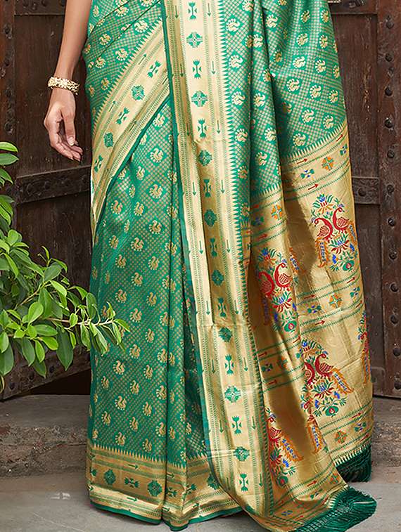 women's self design sea green colored saree with blouse - 20018614 -  Standard Image - 1