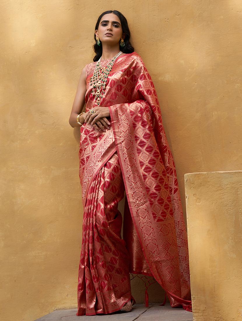 women's self design red colored saree with blouse - 20018620 -  Zoom Image - 0