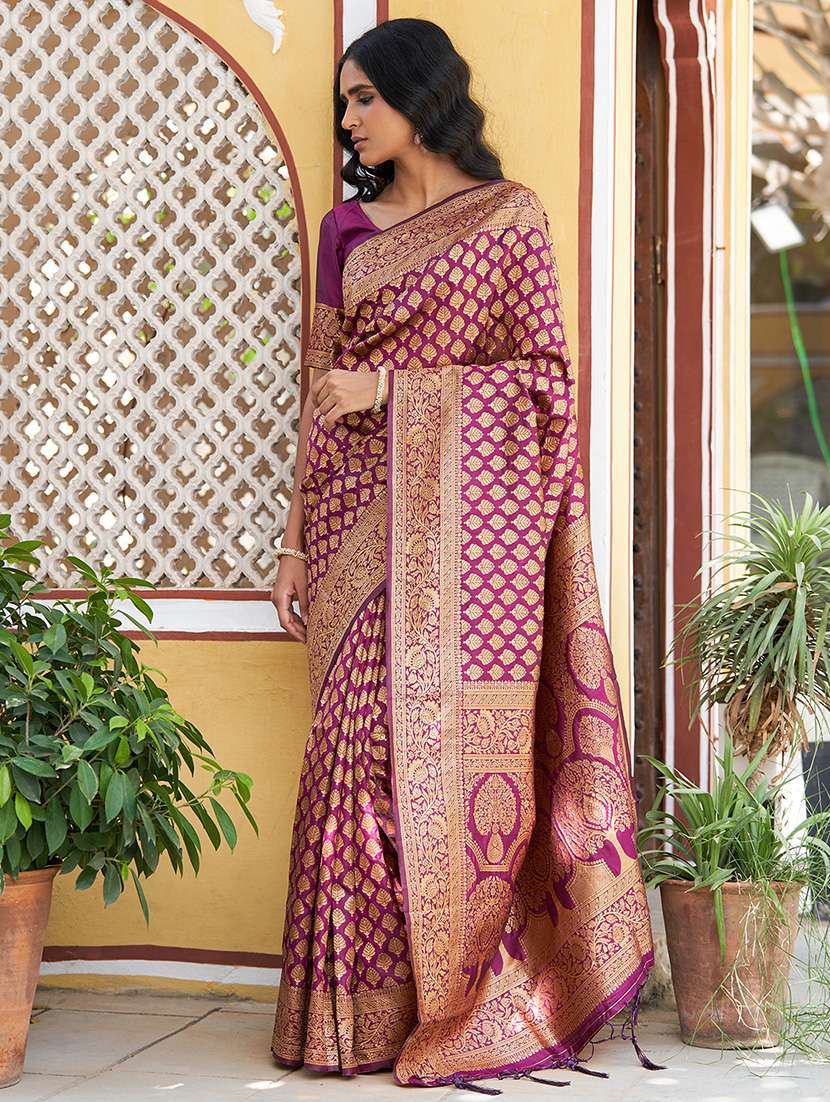 purple silk blend saree with blouse - 20018630 -  Standard Image - 1