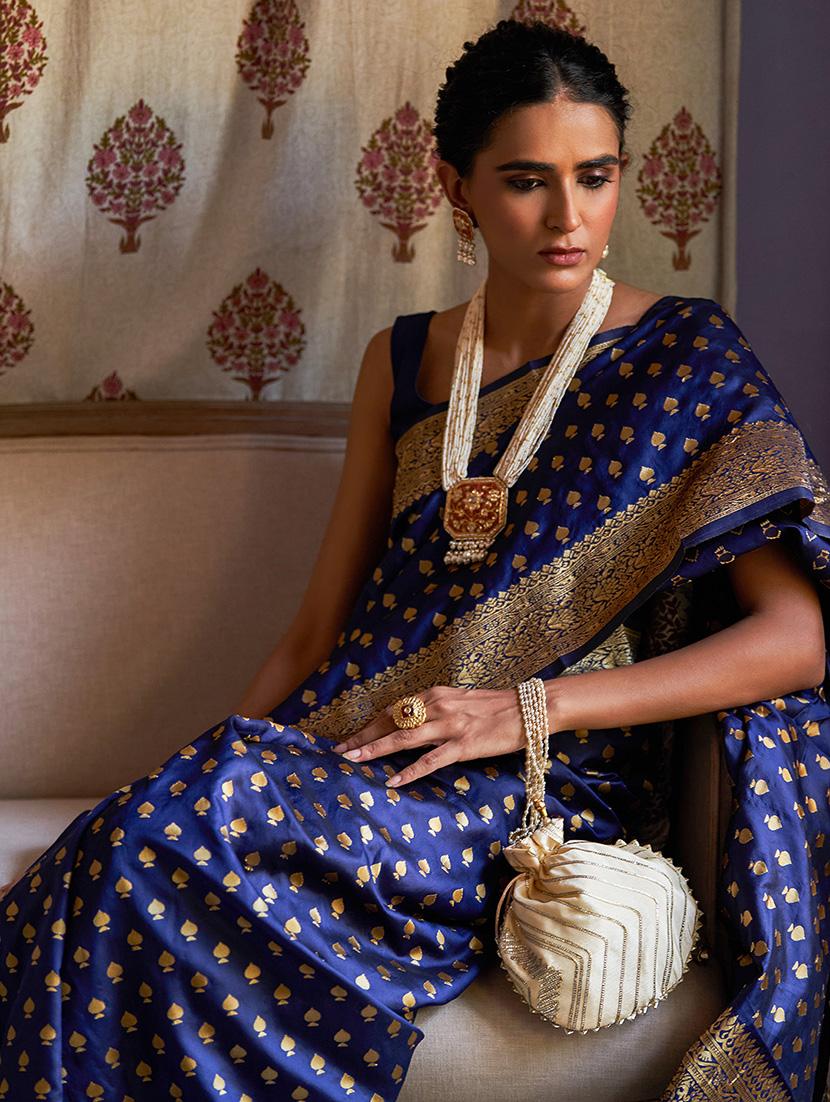 blue silk blend saree with blouse - 20018631 - Standard Image - 1