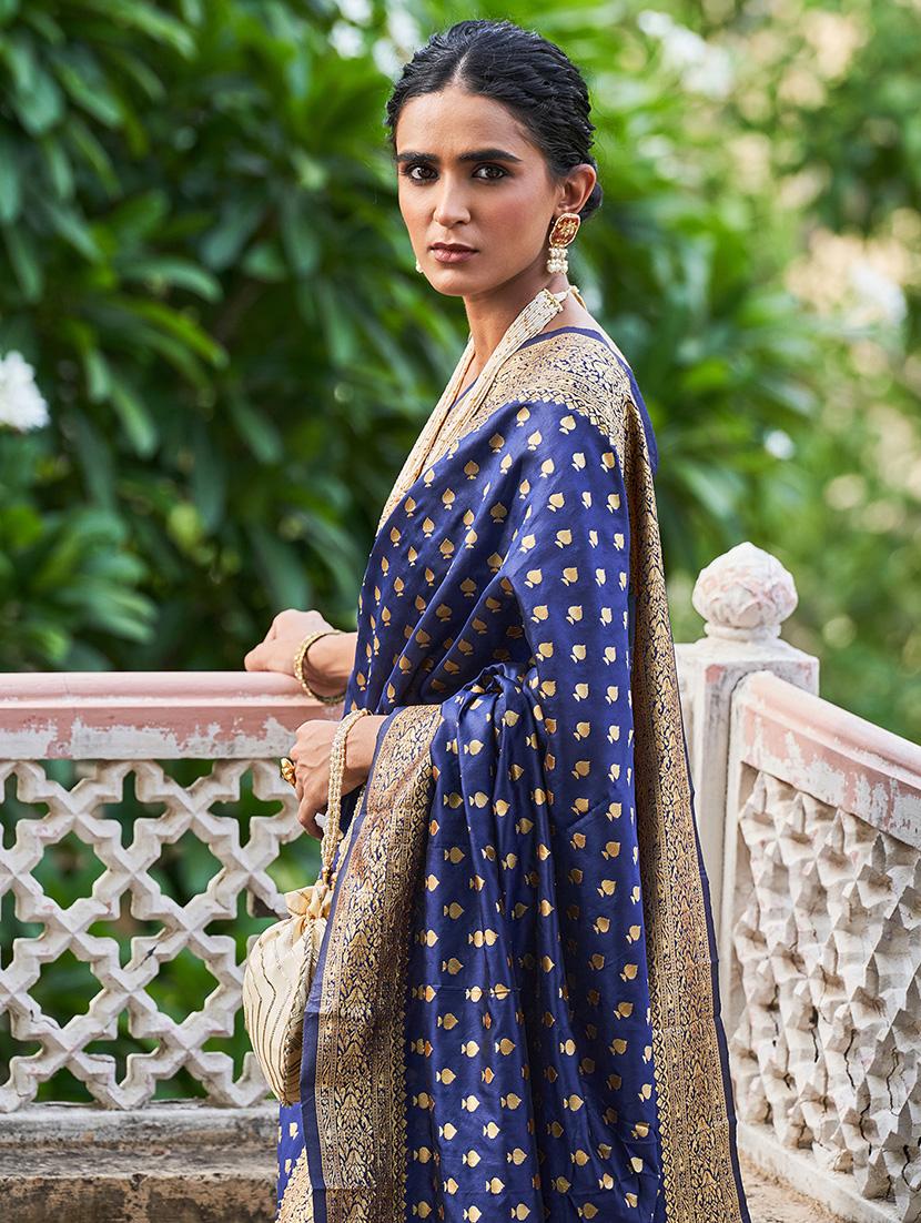 blue silk blend saree with blouse - 20018631 - Standard Image - 4