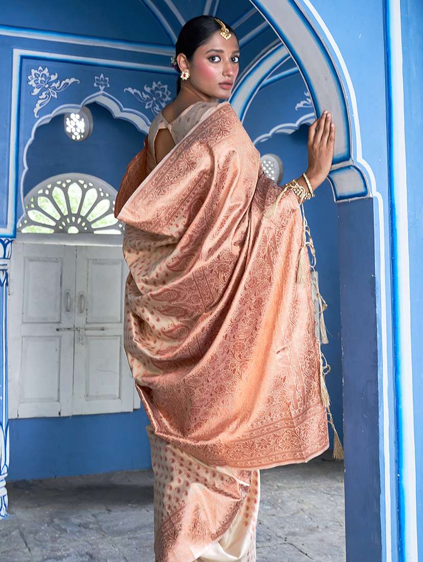 beige silk blend saree with blouse - 20018646 -  Standard Image - 1