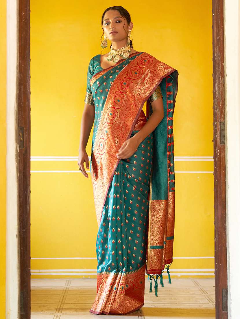 women's self design green colored saree with blouse - 20018675 -  Standard Image - 1