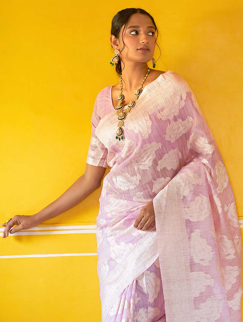 women's self design rosewater colored saree with blouse - 20018680 -  Standard Image - 4