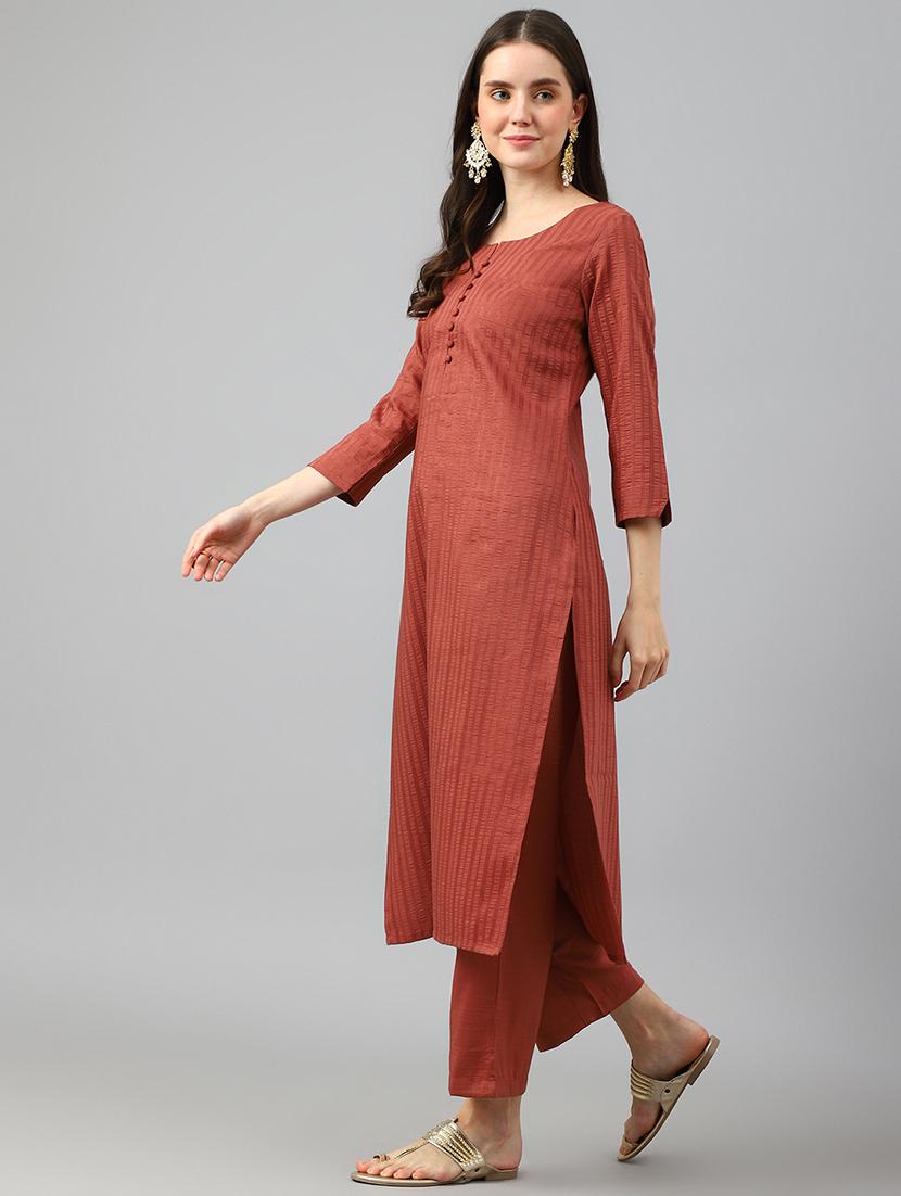 rust orange kurta pant set - 20018725 - Standard Image - 1