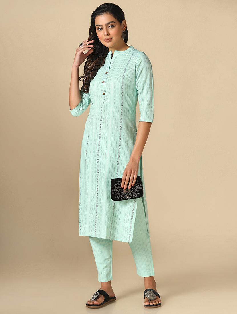 green cotton blend kurta pant  set - 20018727 -  Standard Image - 1