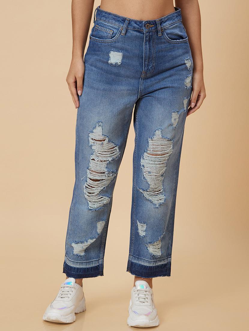 women's distress straight fit jeans - 20018995 - Zoom Image - 0