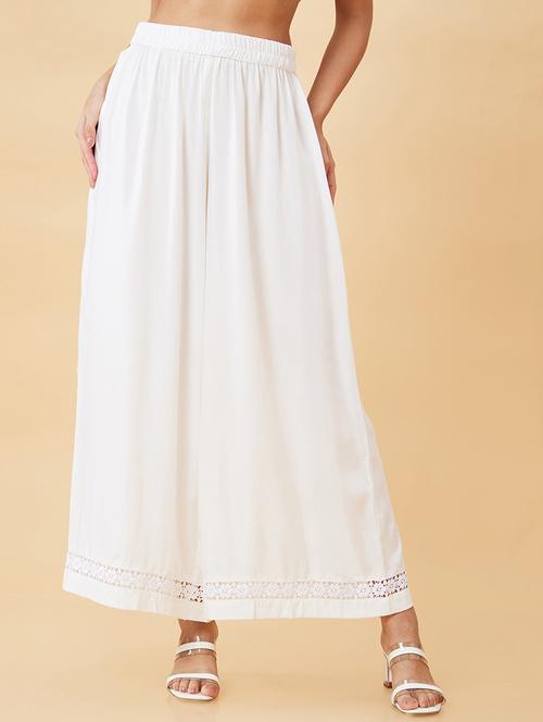 globus women ivory floral lace hem design opaque flowy ethnic palazzos - 20019000 - Standard Image - 0
