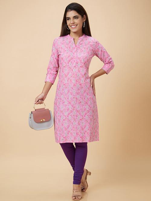 women pink cotton straight kurta - 20019003 -  Standard Image - 0