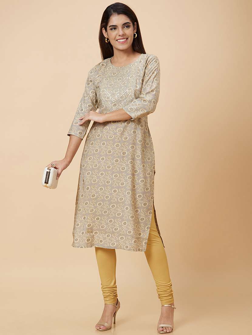 women brown polyester straight kurta - 20019007 - Standard Image - 1
